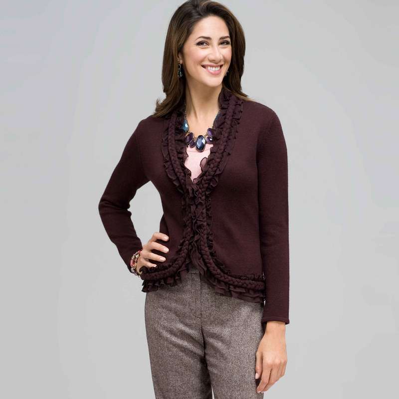 Braid Trimmed Cardigan, Black Multi, large image number 0